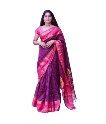 Women's Silk Printed Saree With Unstitched Blouse 5.5Mtr (Purple)