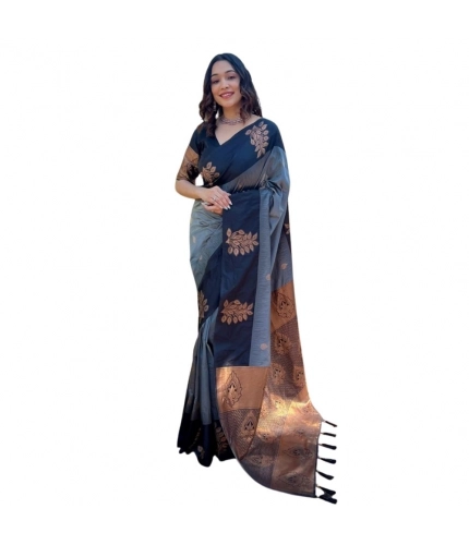 Women's Silk Printed Saree With Unstitched Blouse 5.5Mtr (Grey)