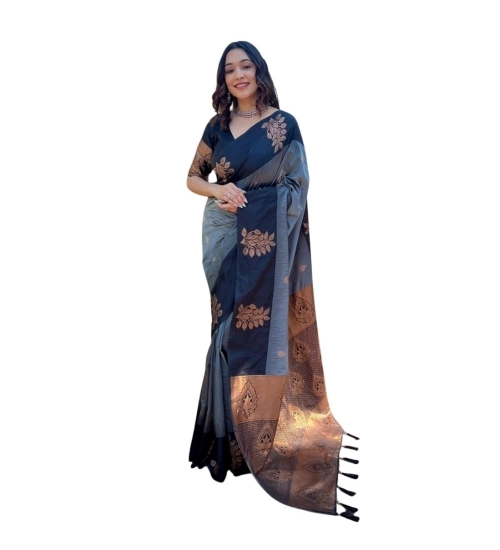 Women's Silk Printed Saree With Unstitched Blouse 5.5Mtr (Grey)