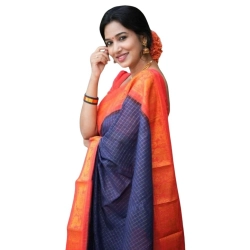 Women's Silk Printed Saree With Unstitched Blouse 5.5Mtr (Blue)