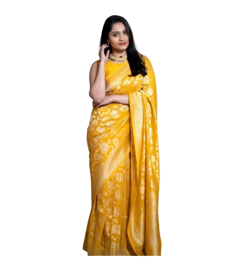 Women's Silk Printed Saree With Unstitched Blouse 5.5Mtr (Yellow)
