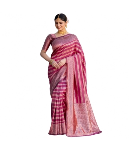 Women's Silk Printed Saree With Unstitched Blouse 5.5Mtr (Pink)