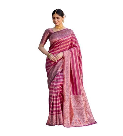 Women's Silk Printed Saree With Unstitched Blouse 5.5Mtr (Pink)