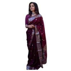 Women's Cotton  Printed Saree With Unstitched Blouse 5.5Mtr (Maroon)