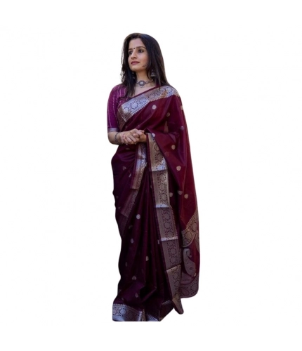 Women's Cotton  Printed Saree With Unstitched Blouse 5.5Mtr (Maroon)
