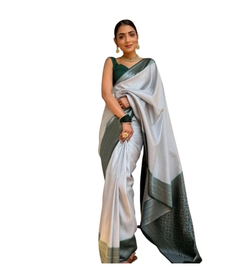 Women's Silk Printed Saree With Unstitched Blouse 5.5Mtr (Grey)