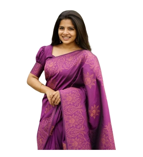 Women's Silk Printed Saree With Unstitched Blouse 5.5Mtr (Purple)