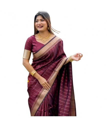 Women's Silk Printed Saree With Unstitched Blouse 5.5Mtr (Maroon)