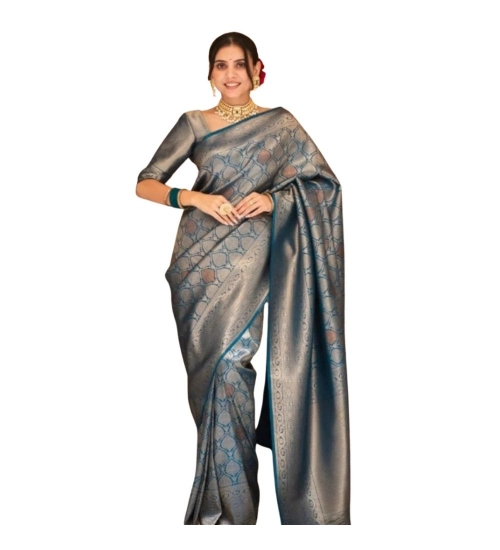 Women's Silk Printed Saree With Unstitched Blouse 5.5Mtr (Rama)