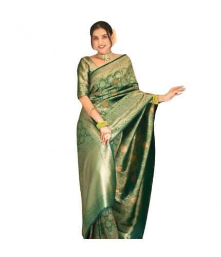 Women's Silk Printed Saree With Unstitched Blouse 5.5Mtr (Green)