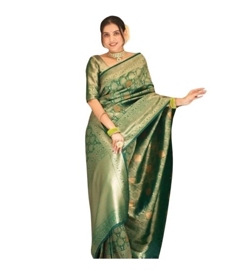 Women's Silk Printed Saree With Unstitched Blouse 5.5Mtr (Green)