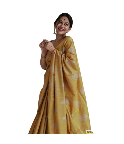 Women's Silk Printed Saree With Unstitched Blouse 5.5Mtr (Yellow)