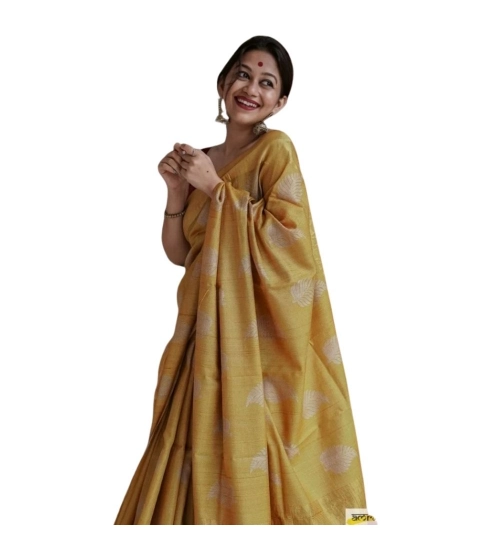 Women's Silk Printed Saree With Unstitched Blouse 5.5Mtr (Yellow)