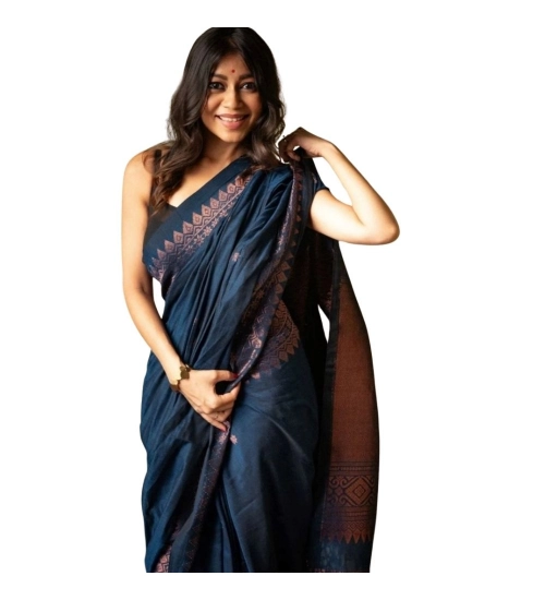 Women's Silk Printed Saree With Unstitched Blouse 5.5Mtr (Navy Blue)