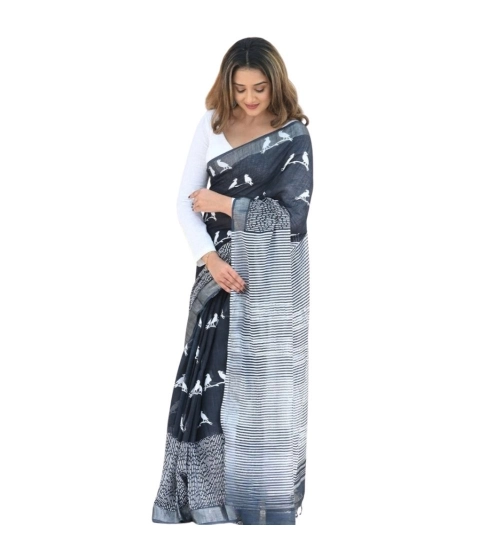 Women's Silk Printed Saree With Unstitched Blouse 5.5Mtr (Black)