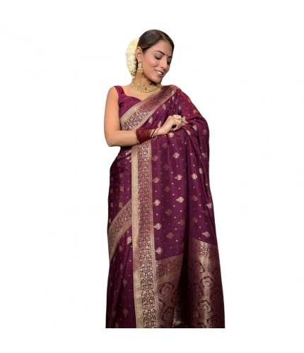Women's Silk Printed Saree With Unstitched Blouse 5.5Mtr (Wine)