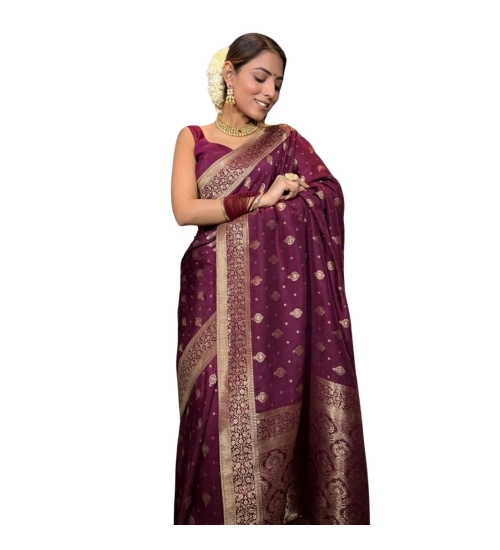 Women's Silk Printed Saree With Unstitched Blouse 5.5Mtr (Wine)