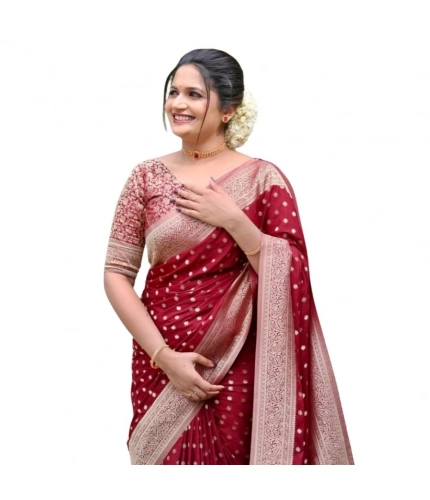 Women's Silk Printed Saree With Unstitched Blouse 5.5Mtr (Maroon)