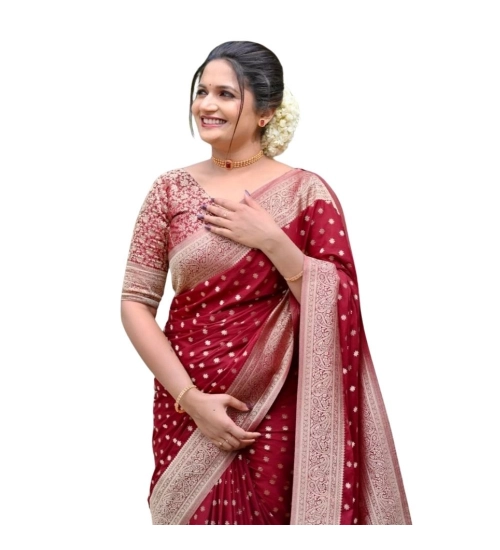 Women's Silk Printed Saree With Unstitched Blouse 5.5Mtr (Maroon)