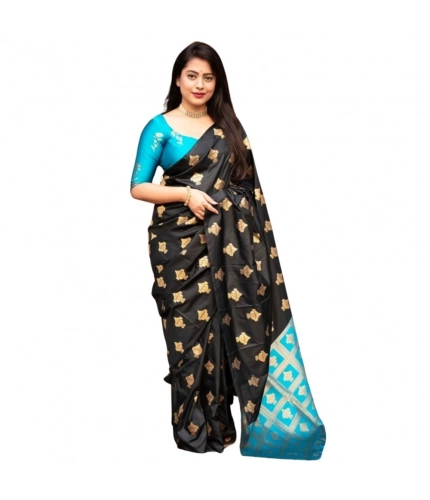 Women's Silk Printed Saree With Unstitched Blouse 5.5Mtr (Sky Blue)