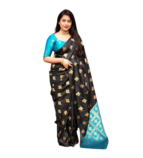 Women's Silk Printed Saree With Unstitched Blouse 5.5Mtr (Sky Blue)