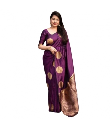 Women's Silk Printed Saree With Unstitched Blouse 5.5Mtr (Wine)