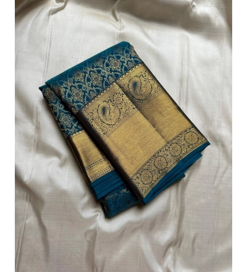 Women's Silk Printed Saree With Unstitched Blouse 5.5Mtr (Rama)