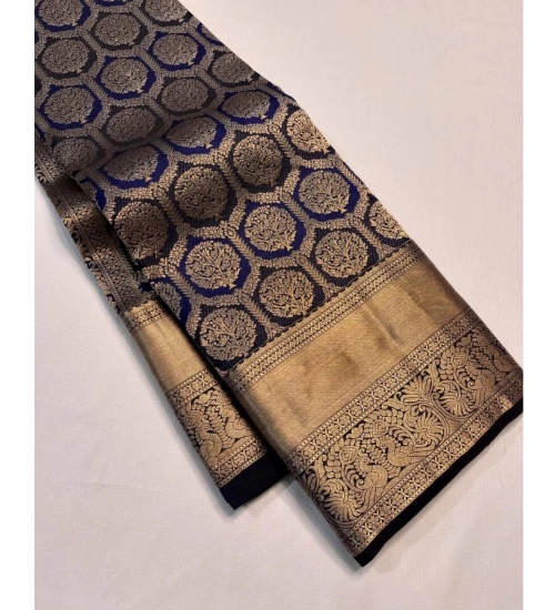 Women's Silk Printed Saree With Unstitched Blouse 5.5Mtr (Navy Blue)