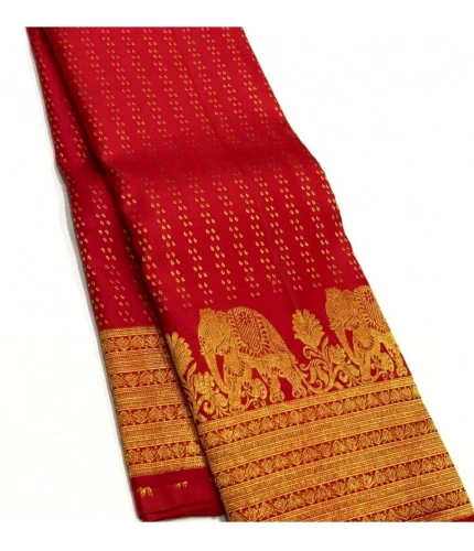 Women's Silk Printed Saree With Unstitched Blouse 5.5Mtr (Red)