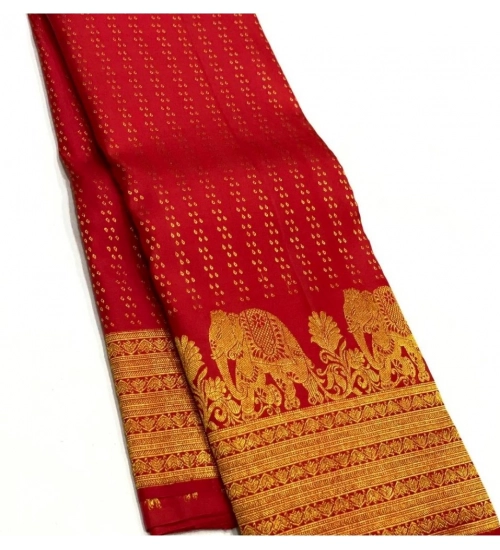 Women's Silk Printed Saree With Unstitched Blouse 5.5Mtr (Red)