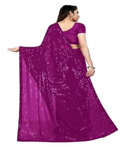 Women's Georgette Embellished Sequnece Bollywood Saree With Unstitched Blouse 5.5Mtr (Purple)