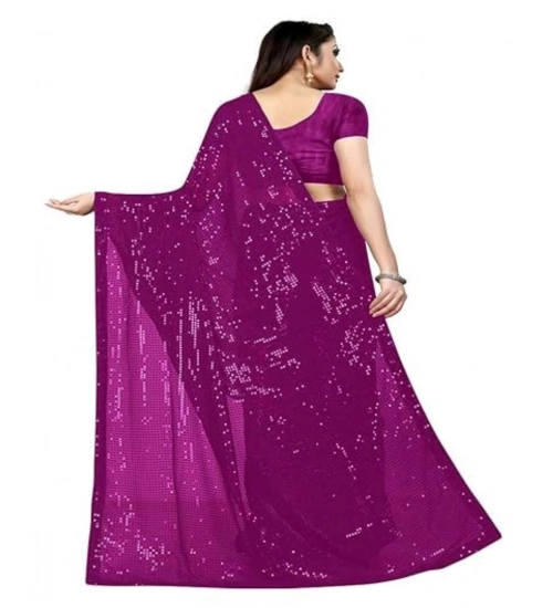 Women's Georgette Embellished Sequnece Bollywood Saree With Unstitched Blouse 5.5Mtr (Purple)
