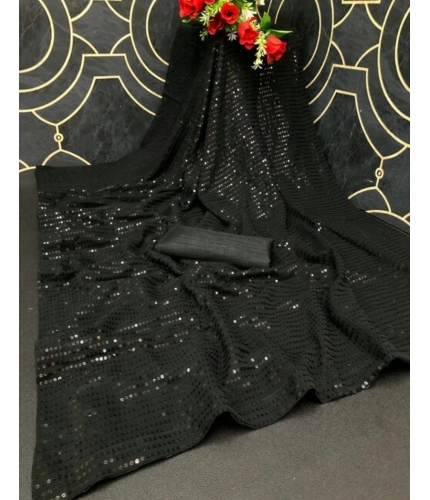 Women's Georgette Embellished Sequnece Bollywood Saree With Unstitched Blouse 5.5Mtr (Black) Women's Georgette Embellished Sequnece Bollywood Saree With Unstitched Blouse 5.5Mtr (Black)