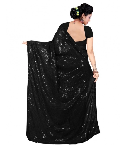 Women's Georgette Embellished Sequnece Bollywood Saree With Unstitched Blouse 5.5Mtr (Black)