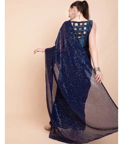 Women's Georgette Embellished Sequnece Bollywood Saree With Unstitched Blouse 5.5Mtr (Blue) Women's Georgette Embellished Sequnece Bollywood Saree With Unstitched Blouse 5.5Mtr (Blue)