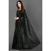Women's Georgette Embellished Sequnece Bollywood Saree With Unstitched Blouse 5.5Mtr (Black)