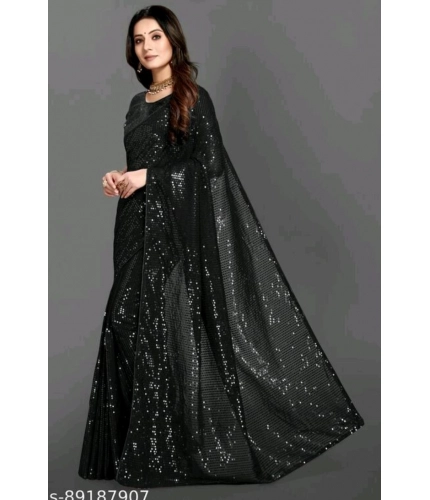 Women's Georgette Embellished Sequnece Bollywood Saree With Unstitched Blouse 5.5Mtr (Black) Women's Georgette Embellished Sequnece Bollywood Saree With Unstitched Blouse 5.5Mtr (Black)