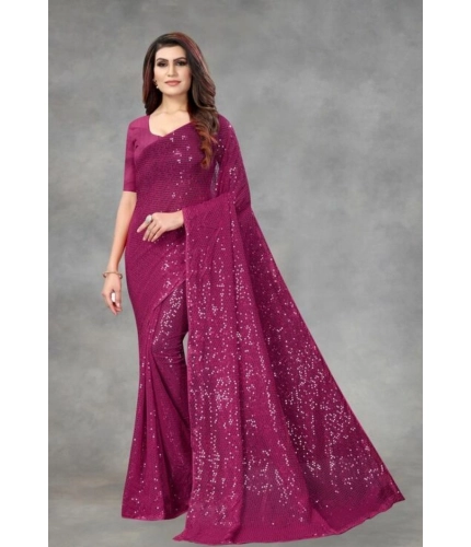 Women's Georgette Embellished Sequnece Bollywood Saree With Unstitched Blouse 5.5Mtr (Purple)