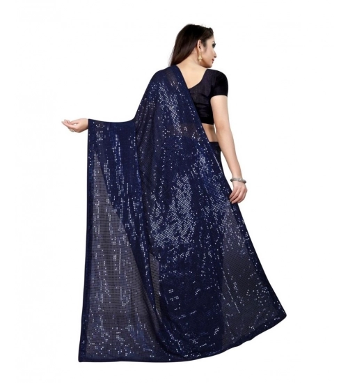 Women's Georgette Embellished Sequnece Bollywood Saree With Unstitched Blouse 5.5Mtr (Blue)