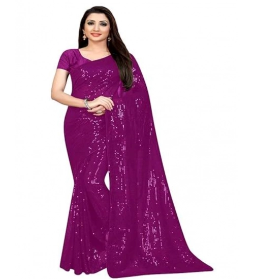 Women's Georgette Embellished Sequnece Bollywood Saree With Unstitched Blouse 5.5Mtr (Purple)