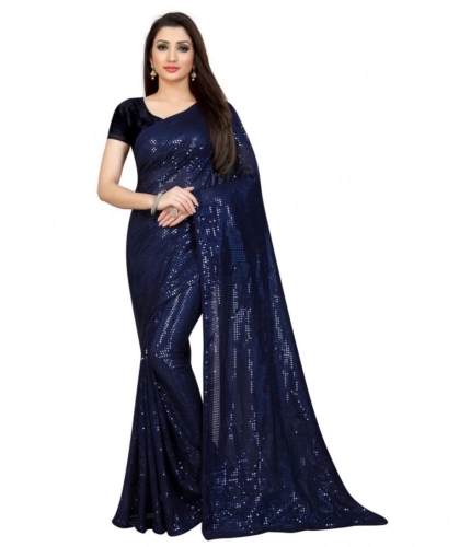 Women's Georgette Embellished Sequnece Bollywood Saree With Unstitched Blouse 5.5Mtr (Blue)