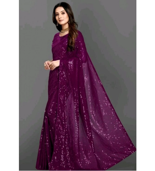 Women's Georgette Embellished Sequnece Bollywood Saree With Unstitched Blouse 5.5Mtr (Purple) Women's Georgette Embellished Sequnece Bollywood Saree With Unstitched Blouse 5.5Mtr (Purple)