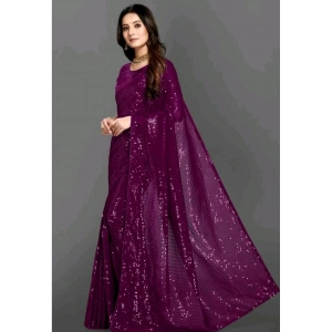 Generic Women's Georgette Embellished Sequnece Bollywood Saree With Unstitched Blouse 5.5Mtr (Purple)
