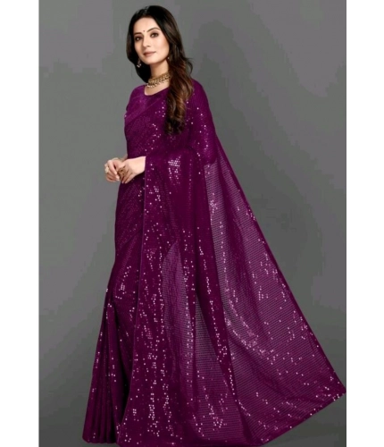 Women's Georgette Embellished Sequnece Bollywood Saree With Unstitched Blouse 5.5Mtr (Purple) Women's Georgette Embellished Sequnece Bollywood Saree With Unstitched Blouse 5.5Mtr (Purple)