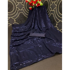 Generic Women's Georgette Embellished Sequnece Bollywood Saree With Unstitched Blouse 5.5Mtr (Blue)