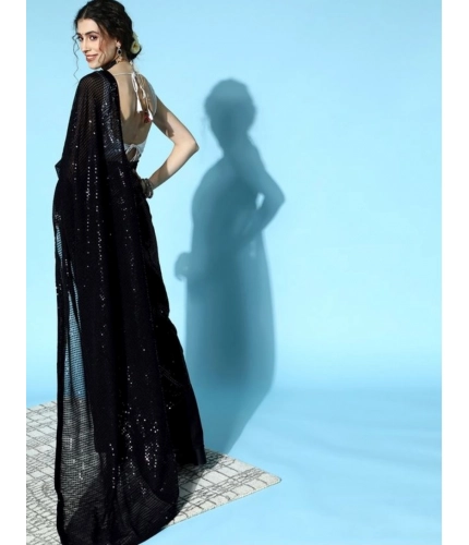 Women's Georgette Embellished Sequnece Bollywood Saree With Unstitched Blouse 5.5Mtr (Black) Women's Georgette Embellished Sequnece Bollywood Saree With Unstitched Blouse 5.5Mtr (Black)