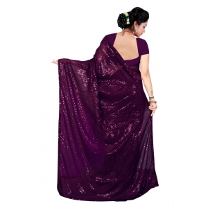 Generic Women's Georgette Embellished Sequnece Bollywood Saree With Unstitched Blouse 5.5Mtr (Purple)