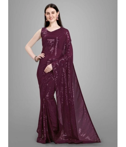 Women's Georgette Embellished Sequnece Bollywood Saree With Unstitched Blouse 5.5Mtr (Purple)