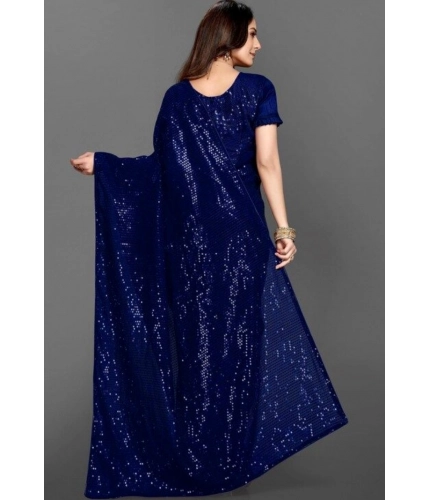 Women's Georgette Embellished Sequnece Bollywood Saree With Unstitched Blouse 5.5Mtr (Blue)