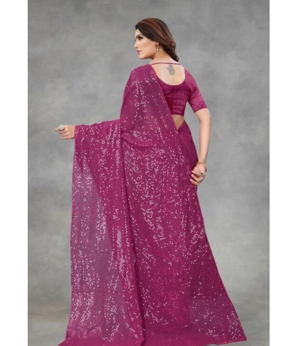 Women's Georgette Embellished Sequnece Bollywood Saree With Unstitched Blouse 5.5Mtr (Purple)